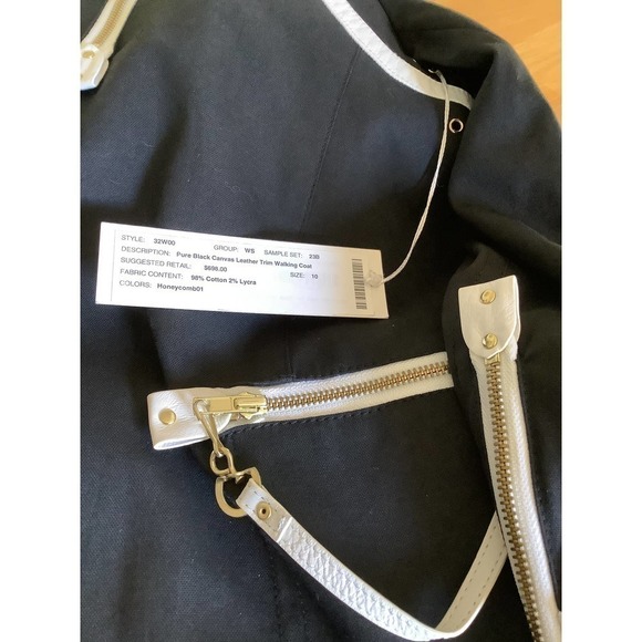 WORTH BLACK CANVAS/WHITE LEATHER TRIM WALKING COAT 10P - Picture 9 of 9